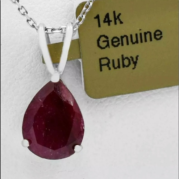NATURAL 2.08 CTW  RUBY PENDANT 14K WHITE GOLD - Picture 1 of 3